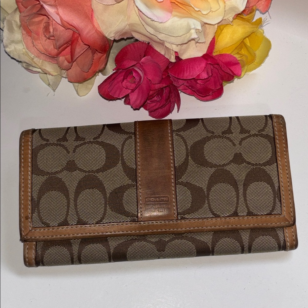 Coach Signature Wallet Tan Y2K Tan Signature Coach Wallet Large Coach Wallet VTG